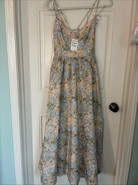 En Saison  Blue & Cream Maxi Dress with Spaghetti Straps